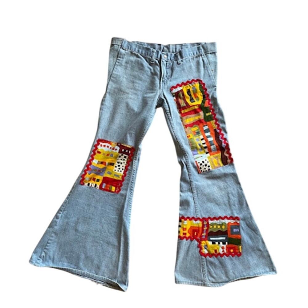The MadPatcher Custom Art Patchwork Denim Bell Bottom Flare Jeans Retro 70s